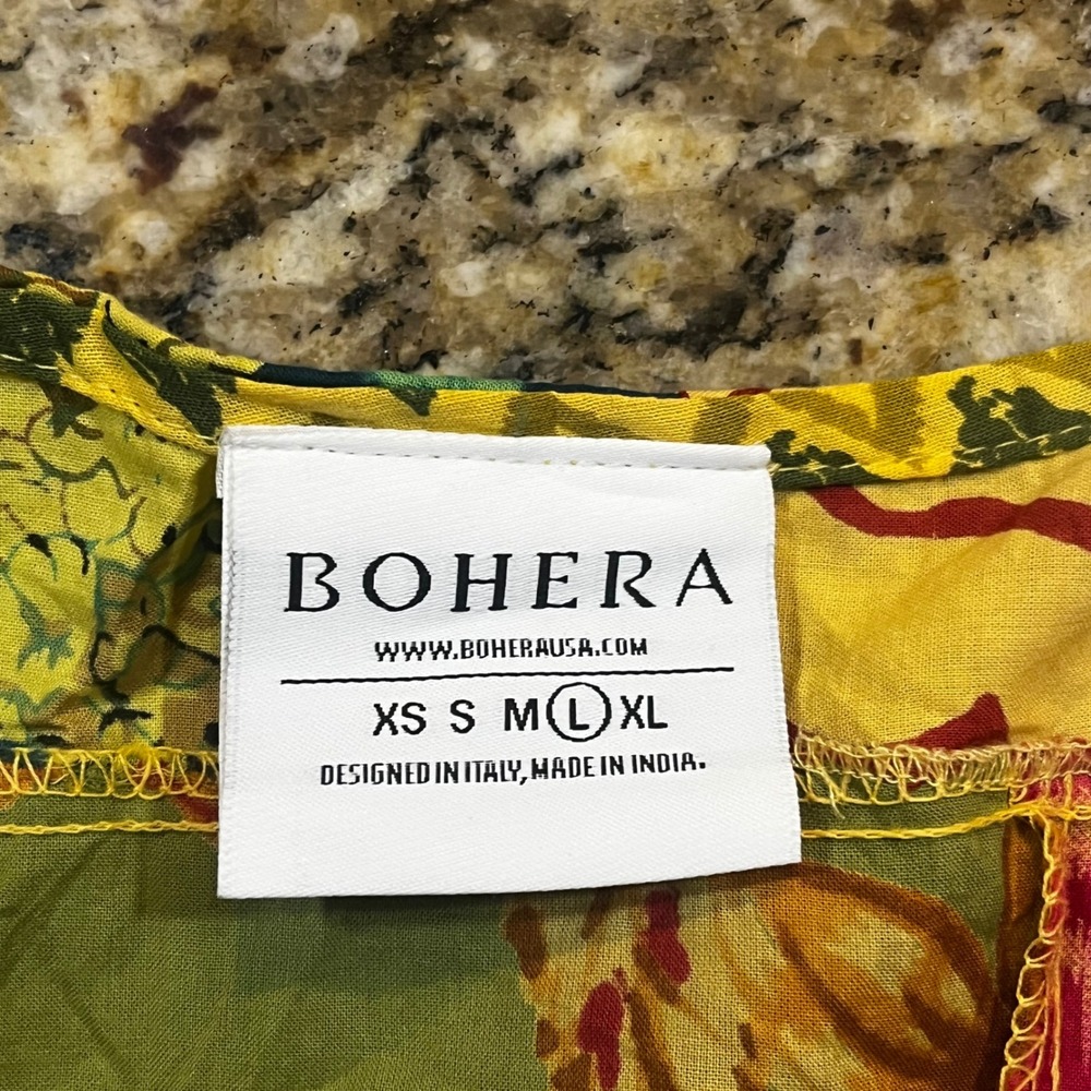 Bohera Patchwork Tiered Midi Dress Womens Large Multicolor Boho Tie Shoulder L - Picture 2 of 6